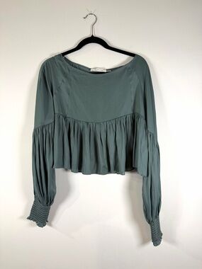 Mustard Seed Sage Green Ruffle Peplum Long-Sleeve Top